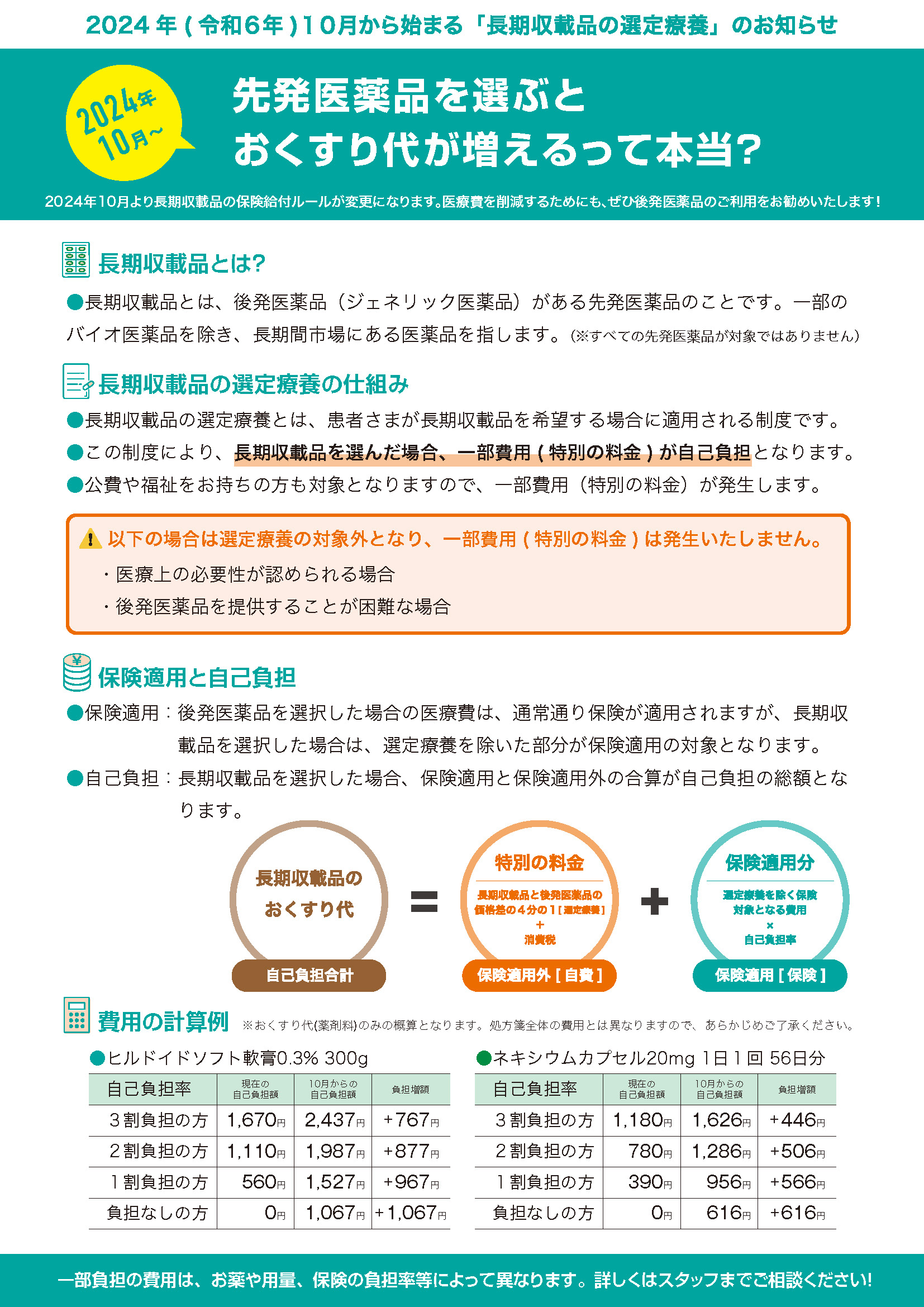 2024年10月1日〜選定療養の患者説明用チラシ